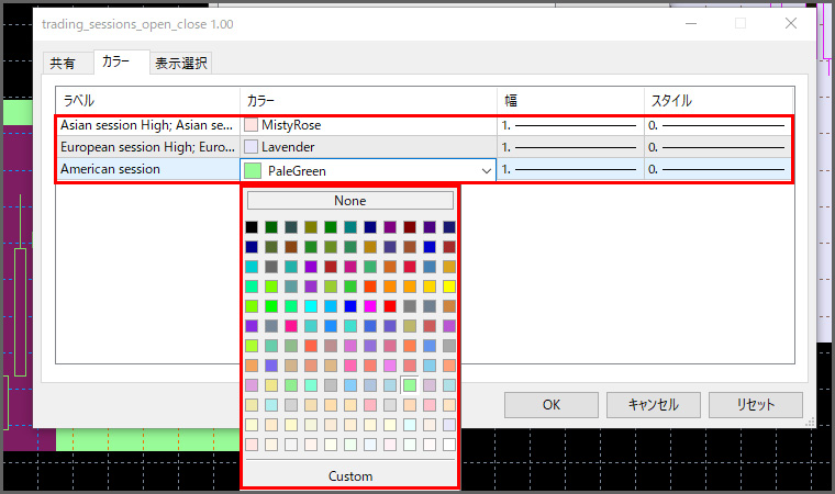 Trading Sessionsの設定