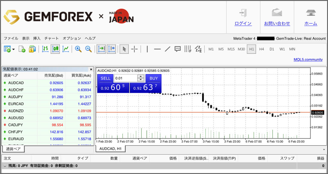 GEMFOREXのWebTrader画面